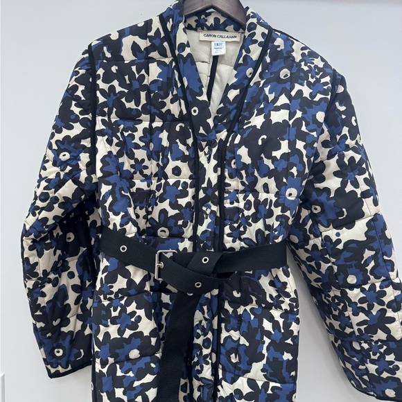 Caron Callahan Jackets & Blazers - Caron Callahan Black and Blue Floral Quilted Jacket